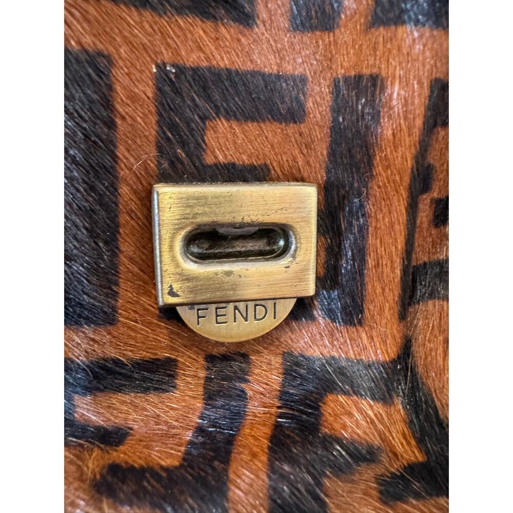Vintage Fendi Zucca Monogram Baguette Bag Brown Canvas Black Leather Shoulder - Picture 13 of 16